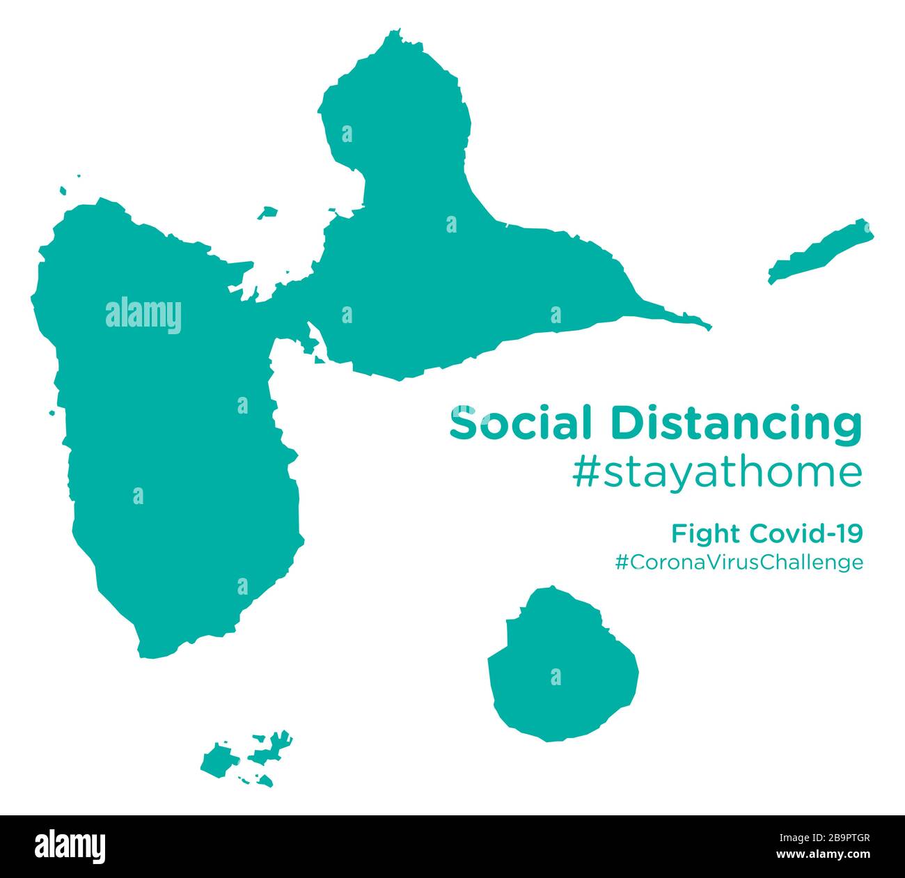 Guadeloupe carte avec social Distancing #stayathome tag Illustration de Vecteur