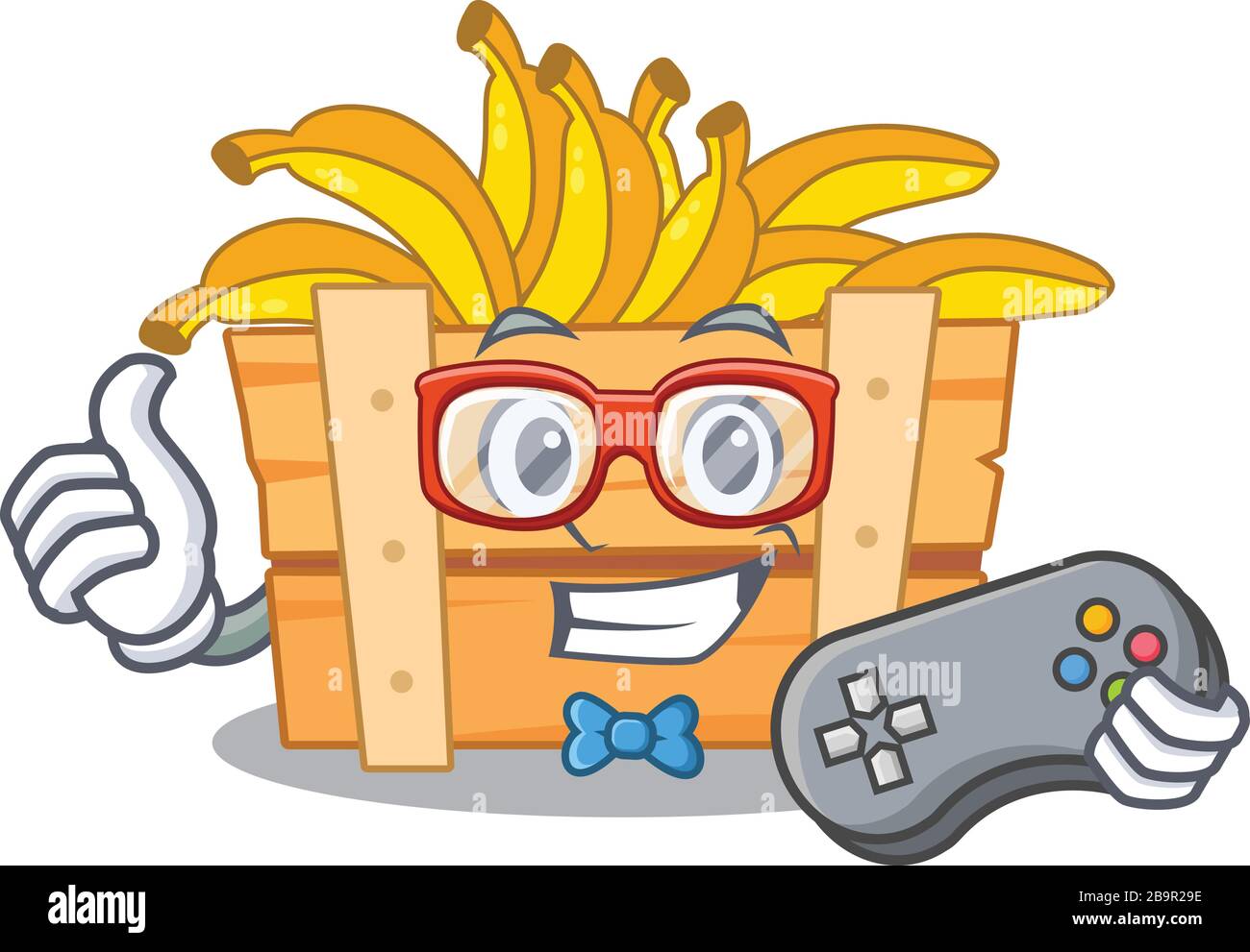 Gamer cool de style mascotte de boîte de fruits de banane avec contrôleur Illustration de Vecteur