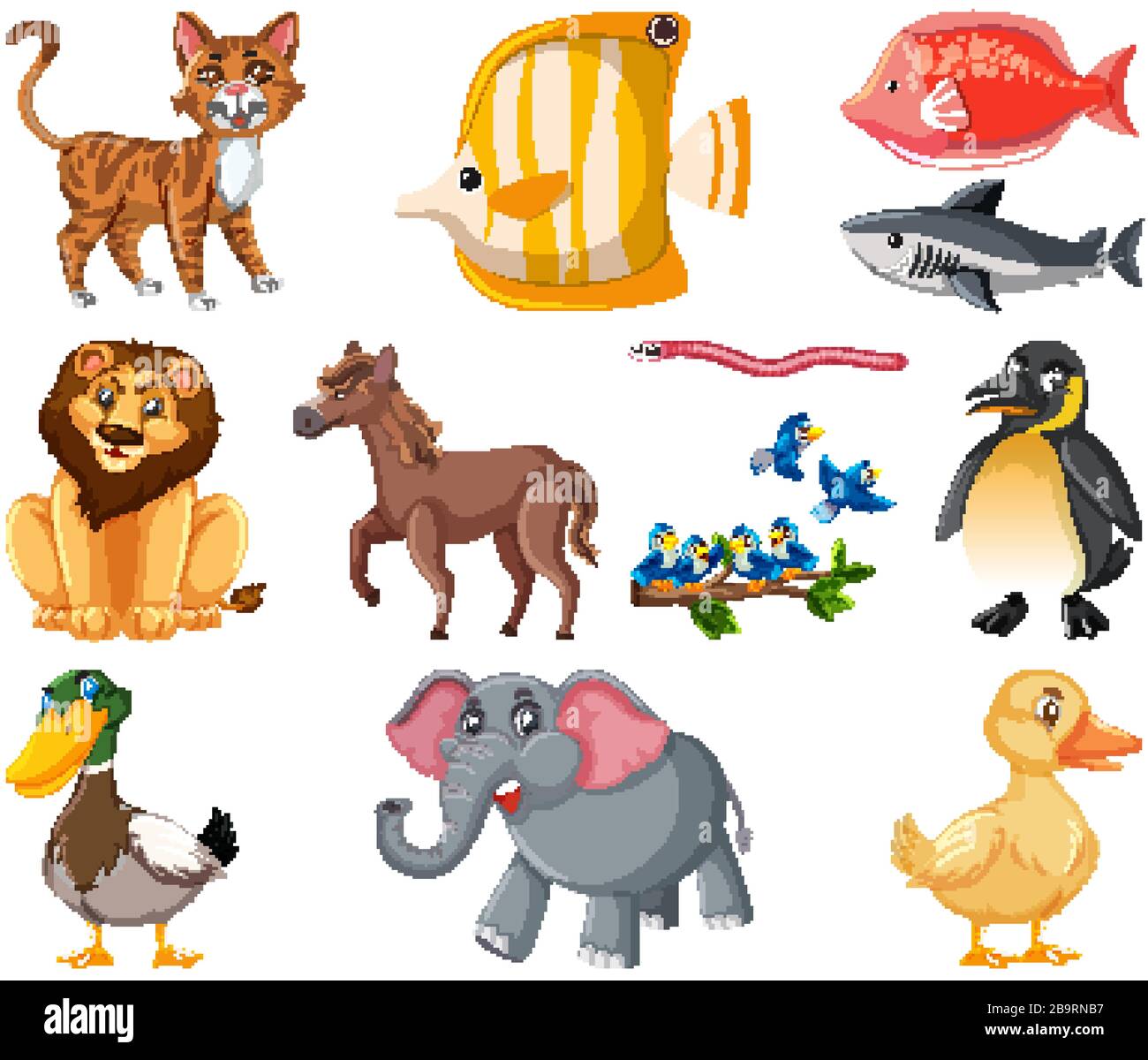 Grand jeu de différents types d'animaux sur fond blanc illustration Illustration de Vecteur