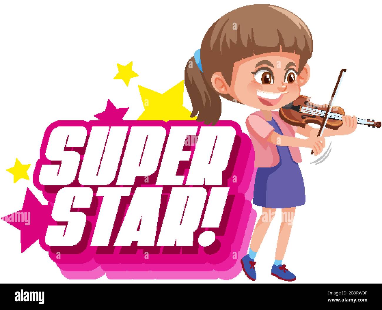 Police design pour mot superstar avec fille jouant violon illustration Illustration de Vecteur