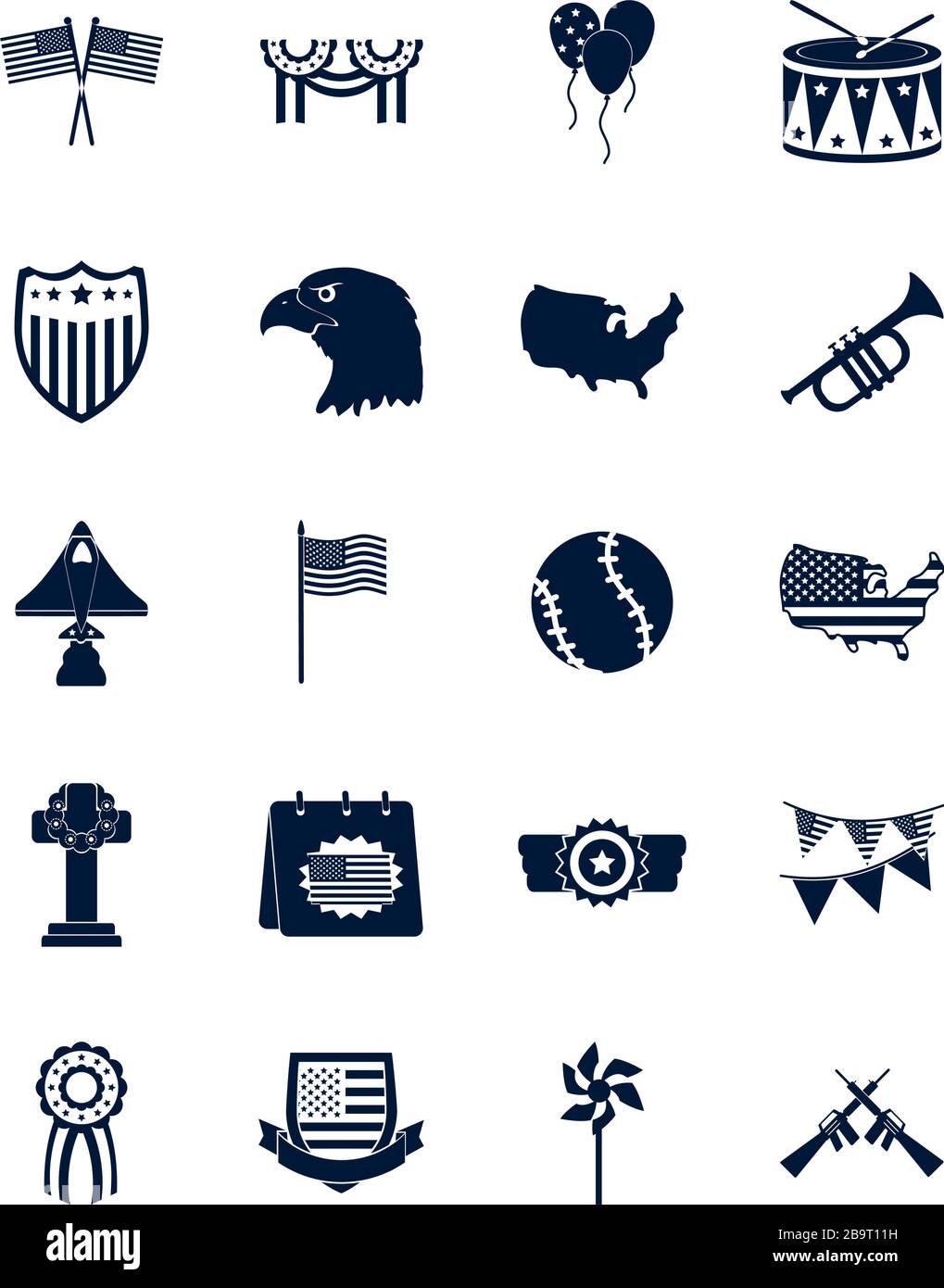 Style silhouette Icon set design, Memorial Day fête patriotique liberté célébration indépendance vétéran et patriotisme thème illustration vectorielle Illustration de Vecteur