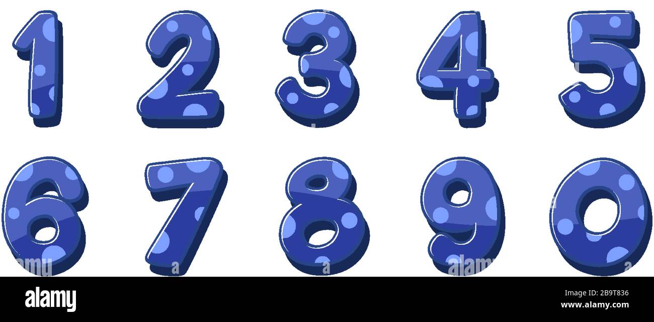 Conception de police pour les nombres de un à zéro sur l'illustration d'arrière-plan blanche Illustration de Vecteur