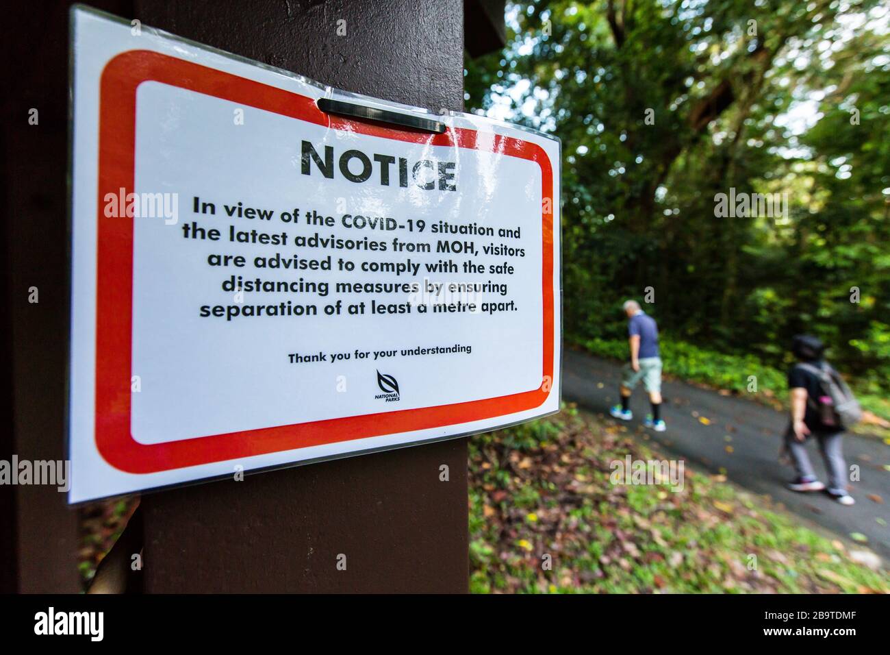 Les personnes derrière se conforment à la distance de sécurité d'un mètre à part dans le parc, Singapour. Banque D'Images