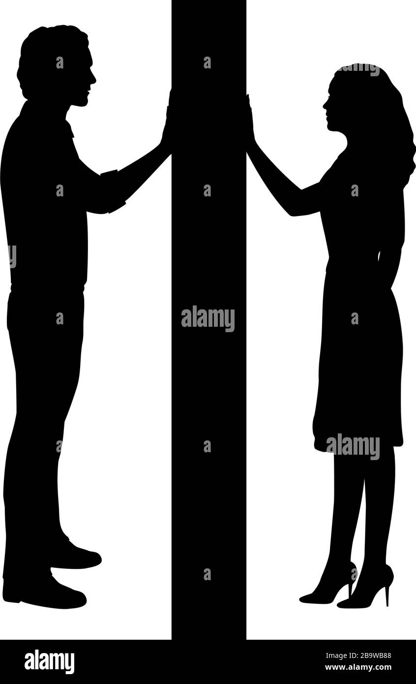 Silhouettes d'homme et de femme séparées par un mur Illustration de Vecteur