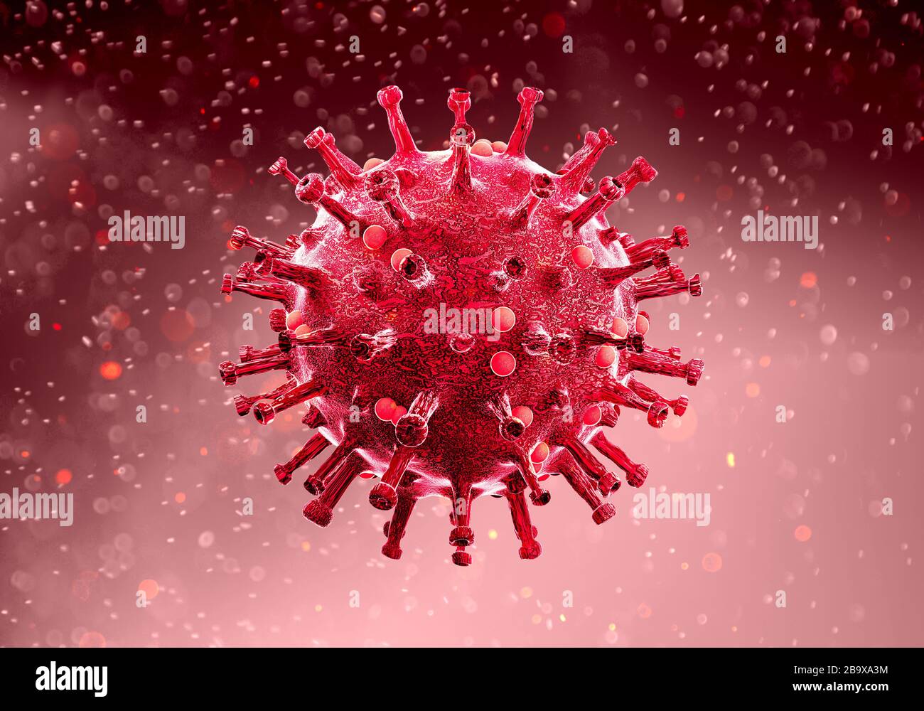Vue microscopique du Coronavirus, un pathogène qui attaque les voies respiratoires. Covid-19. Analyse et test, expérimentation. SRAS Banque D'Images