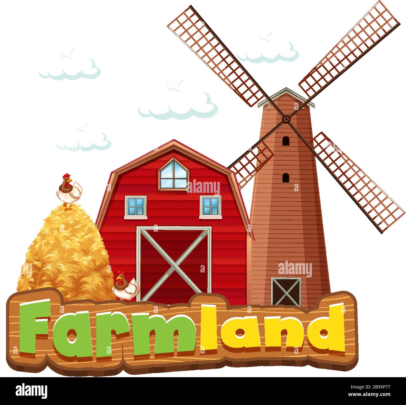 Texte pour les terres agricoles avec illustration grange et moulin à vent Illustration de Vecteur