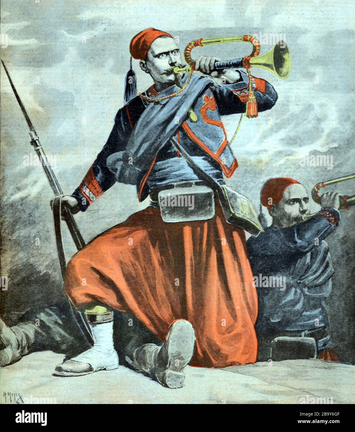 Zouave Bugler Jean Louis Alexandre Baudot (1834-1911) au siège de la guerre de Crimée de Malakoff Sébastopol (1854-1855) Vintage ou ancienne illustration Banque D'Images
