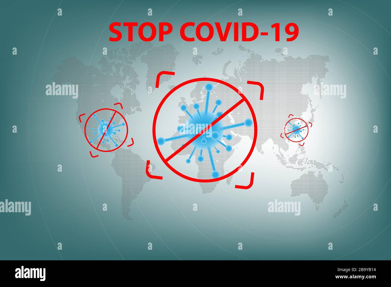 Arrêter l'éclosion de la maladie du coronavirus (COVID-19) signe et symbole, qui s'étend du milieu de la Chine de Wuhan à partout dans le monde en vert. Illustration de Vecteur