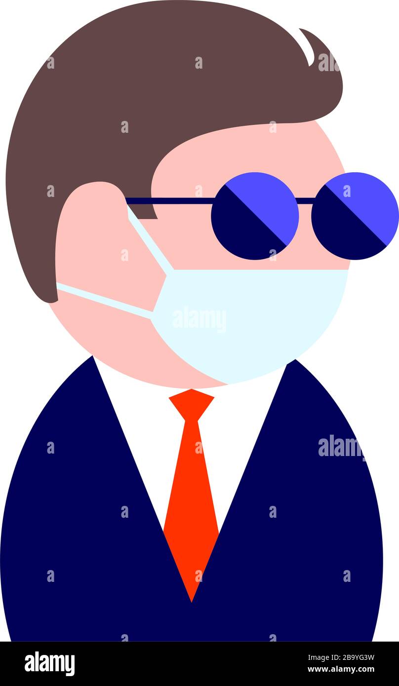 Un homme avec des lunettes et un masque de protection contre l'infection pendant l'épidémie et la quarantaine. Illustration vectorielle plate. Illustration de Vecteur