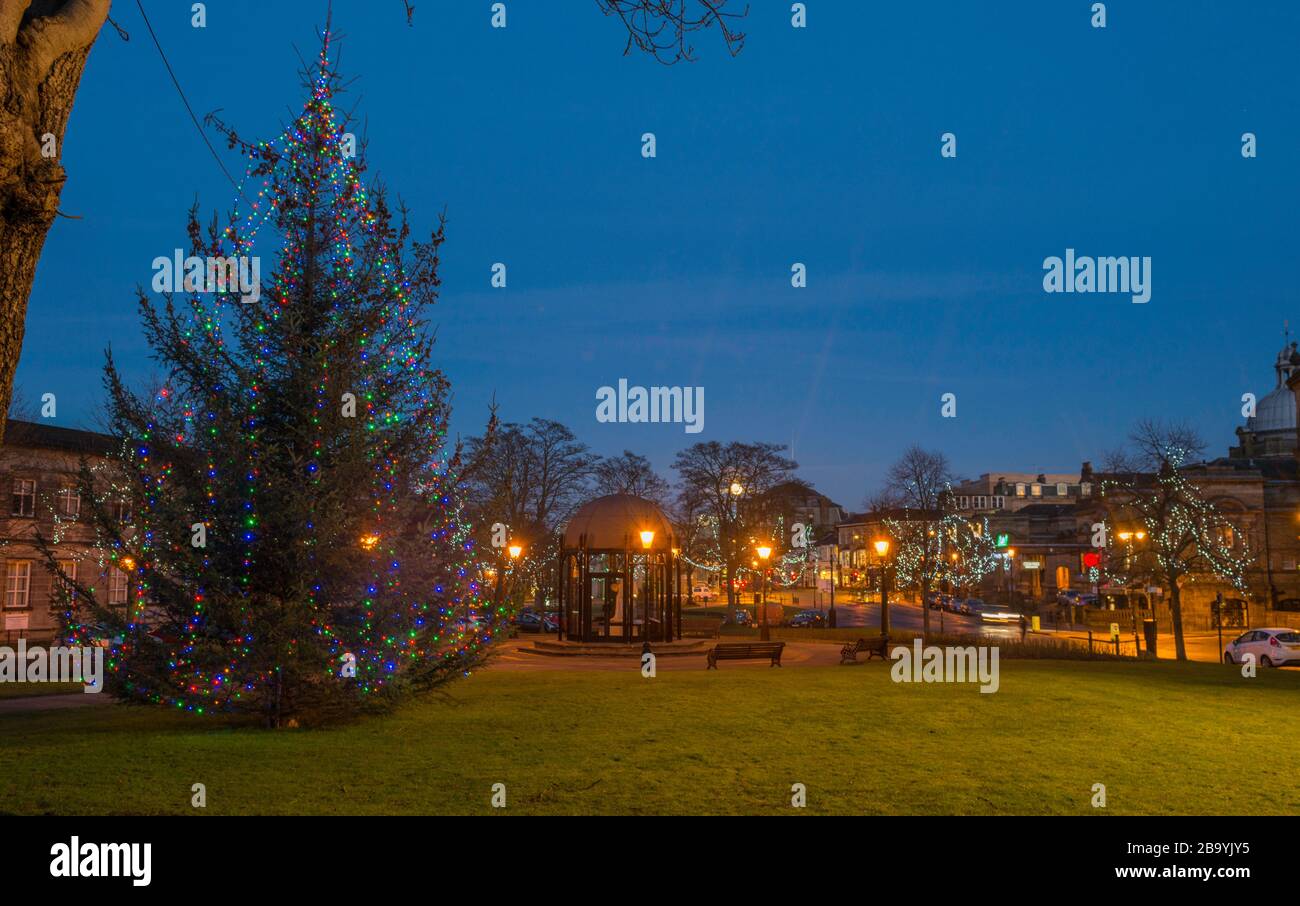 Arbre de Noël décoré dans les jardins Crescent à Harrogate, dans le Yorkshire du Nord Banque D'Images