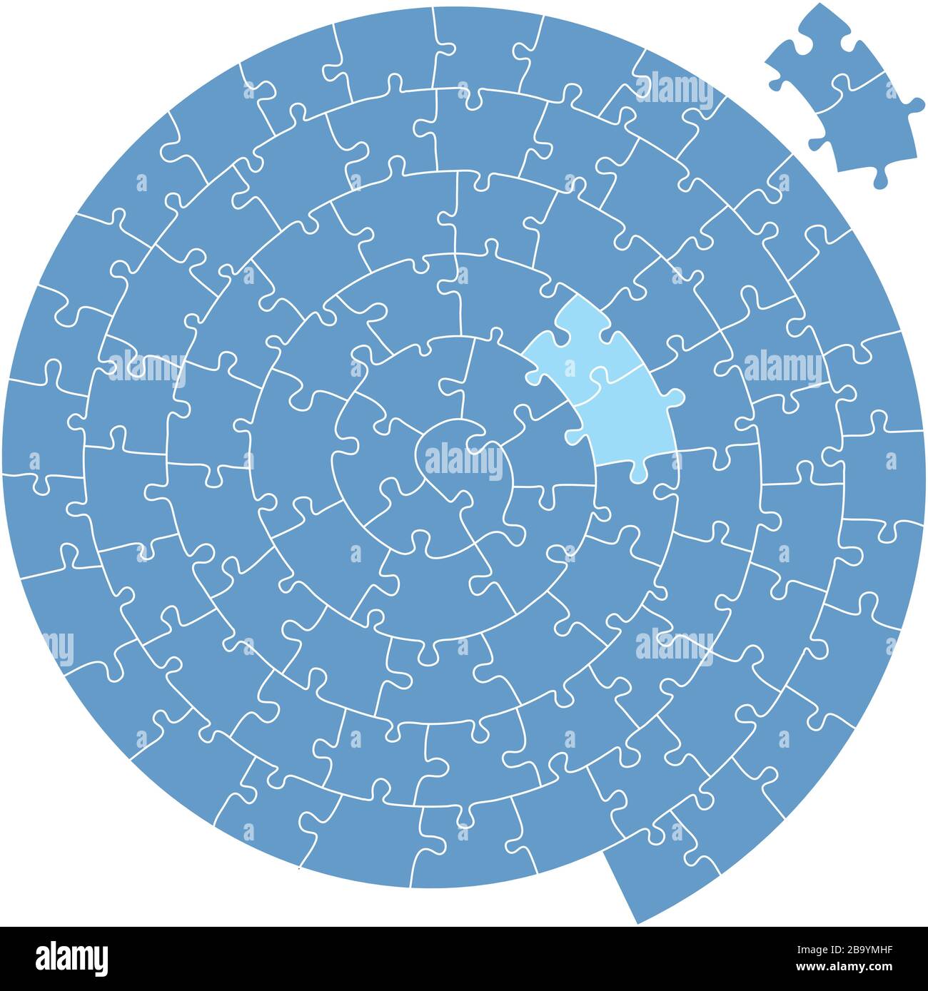 Vector illustration. Puzzle complexe en spirale en bleu. Pièces séparées. Entièrement modifiable. Illustration de Vecteur