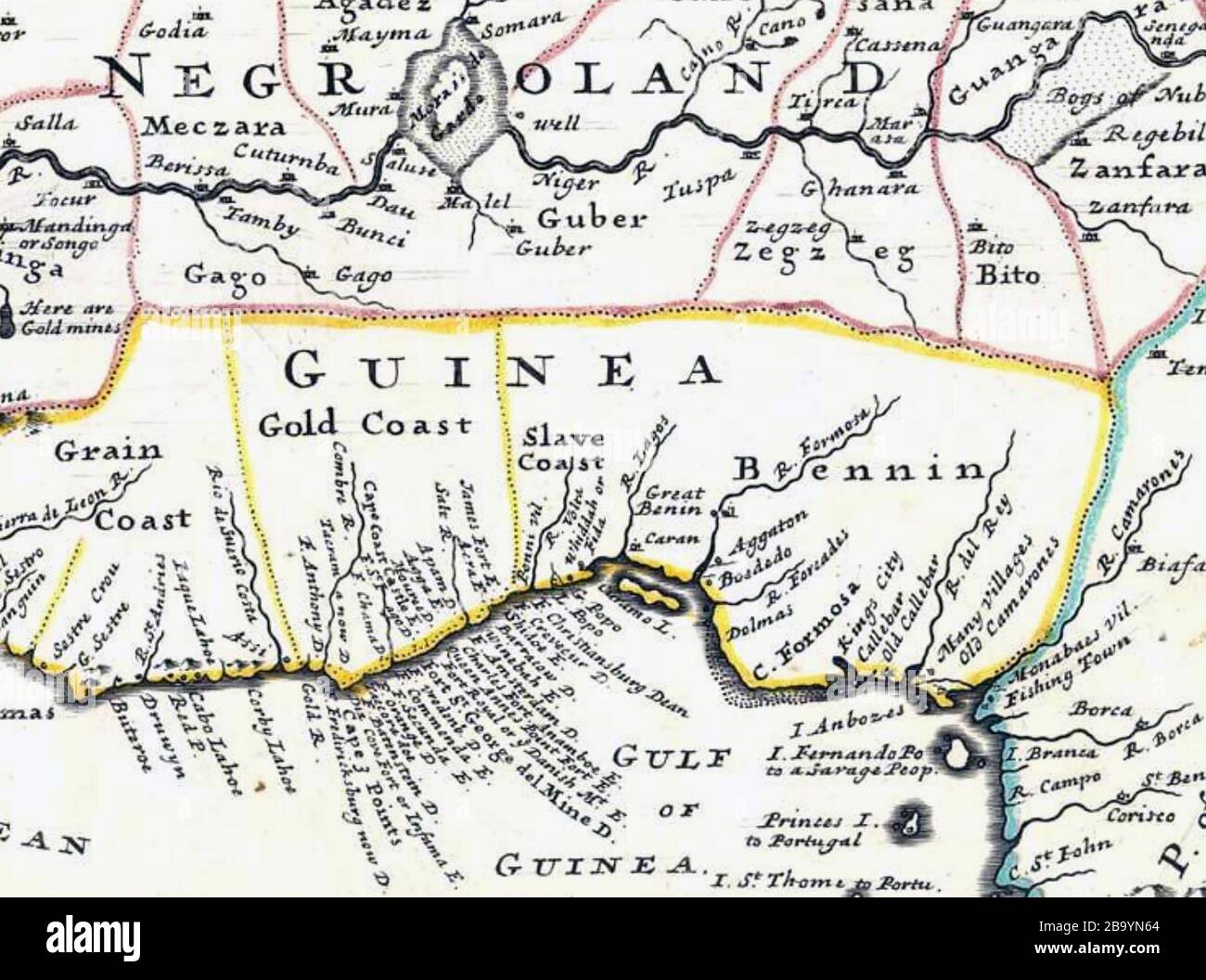 CÔTE DES ESCLAVES Afrique de l'Ouest sur une carte de 1727. Avec la permission de l'Université de Floride Banque D'Images