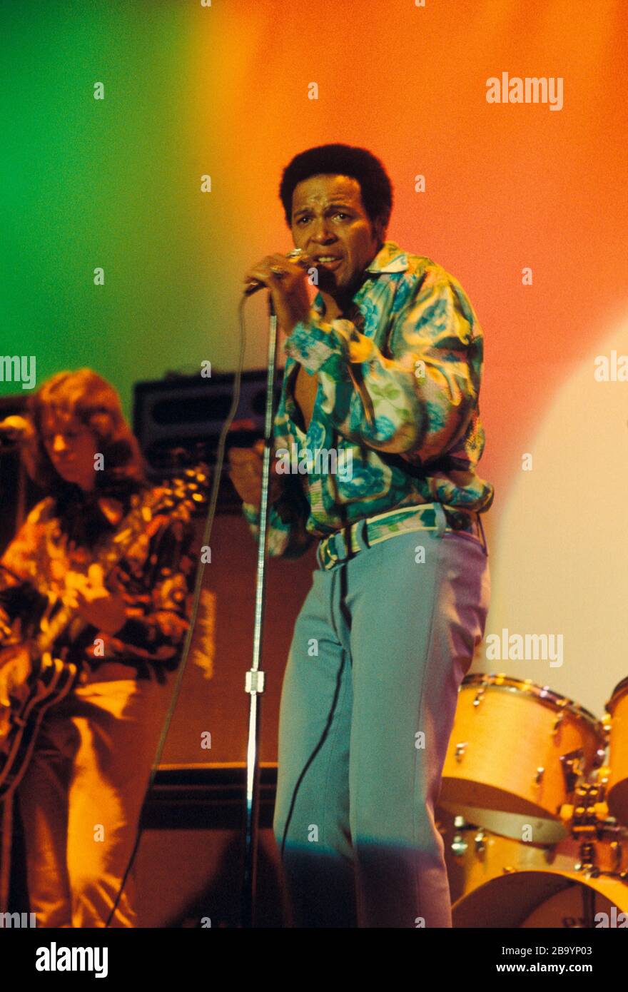 Chubby Checker sur scène chanteur du record du Twist 1973 Banque D'Images