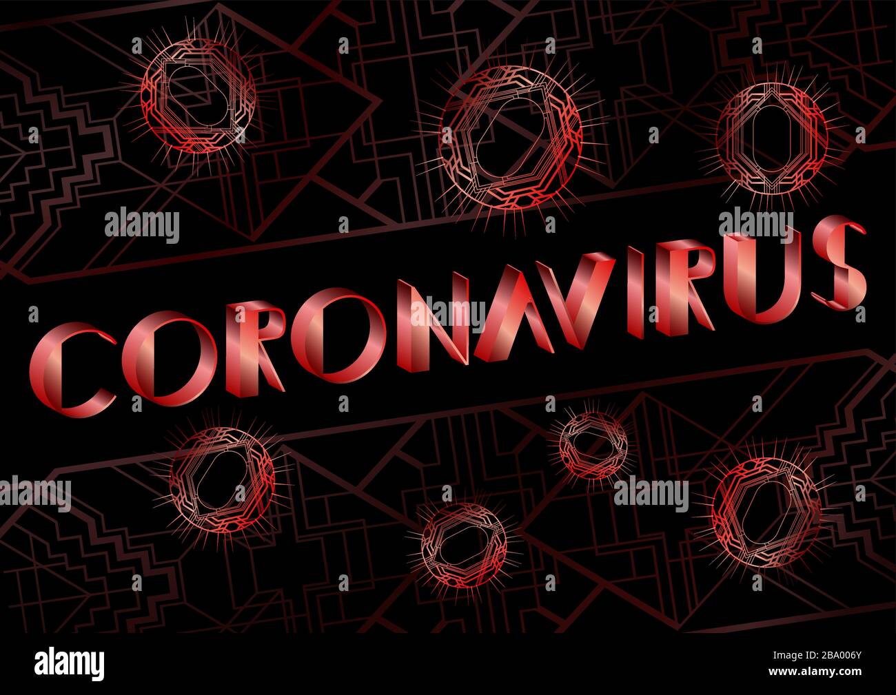 Texte du Coronavirus art déco. Carte de vœux décorative, signe avec des lettres anciennes. Illustration de Vecteur