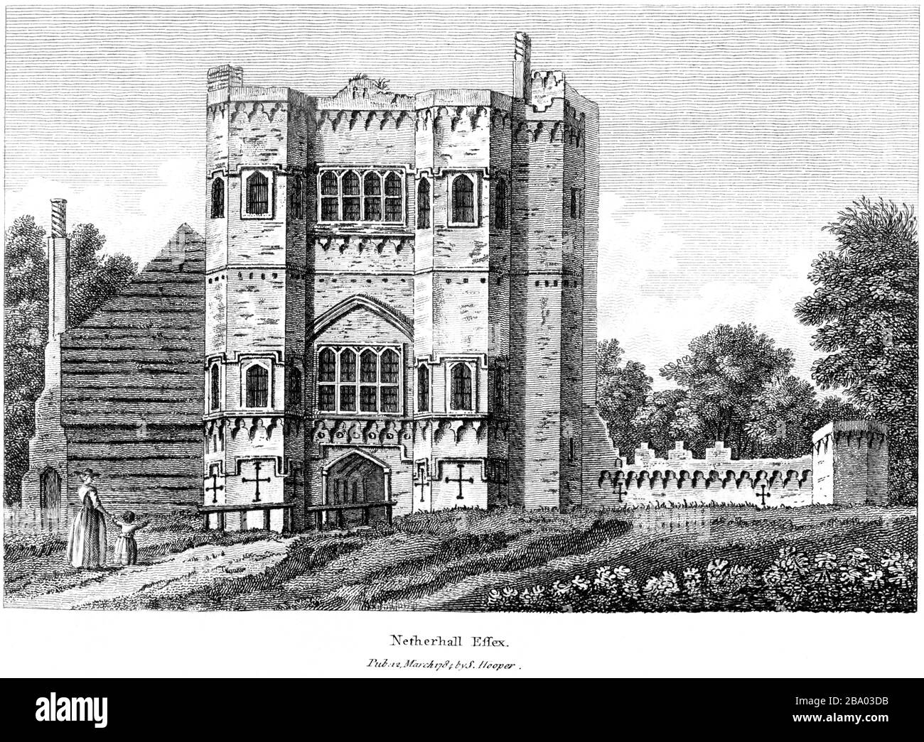 Une gravure de Netherhall (Nether Hall) Essex 1784 numérisé à haute résolution à partir d'un livre publié vers 1786. Considéré comme libre de droits d'auteur. Banque D'Images