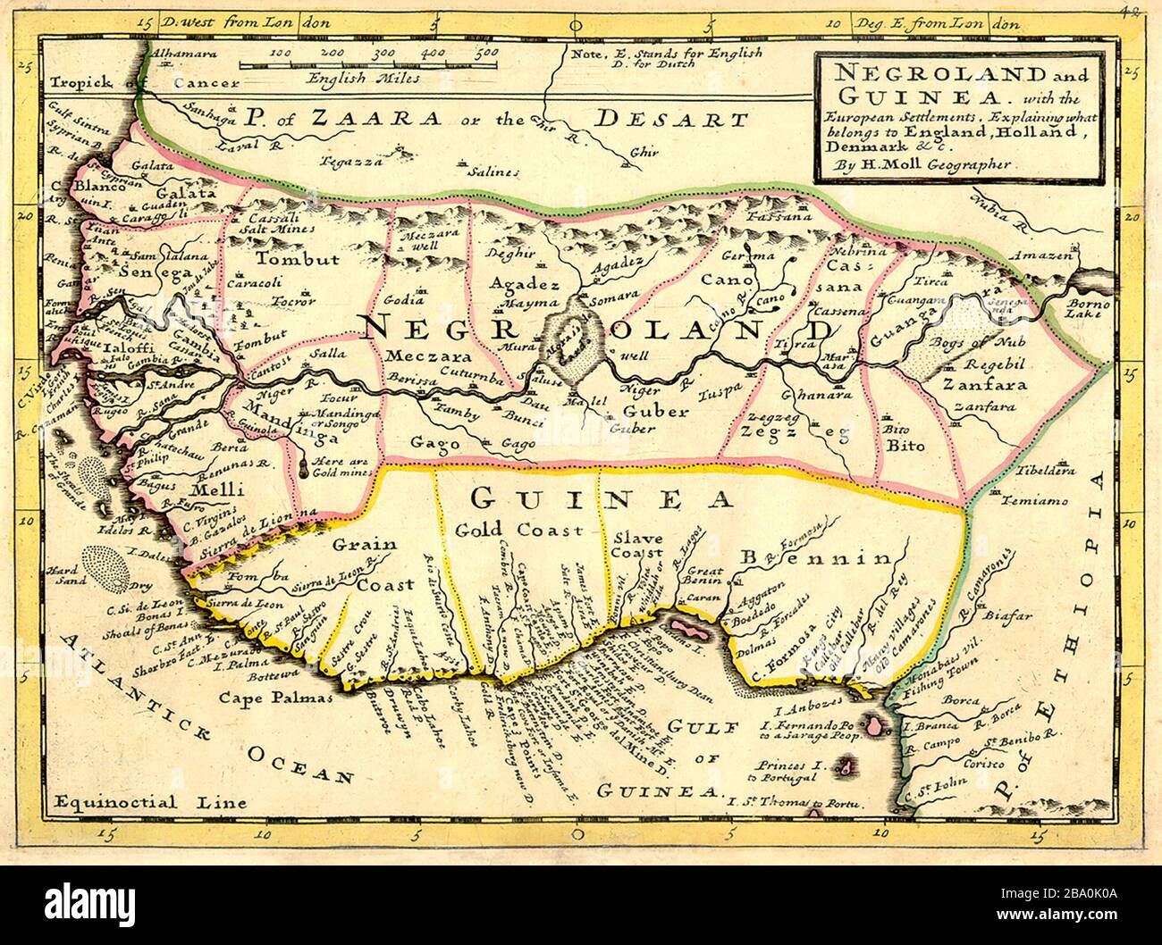LA CÔTE ESCLAVE de l'Afrique de l'Ouest a marché sur une carte de 1727. Avec la permission de l'Université de Floride. Banque D'Images