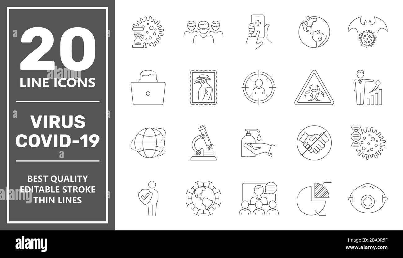 Ensemble d'icônes de ligne vectorielle liées à la protection contre le coronavirus. Ensemble d'icônes Covid-19. SPE 10 Illustration de Vecteur