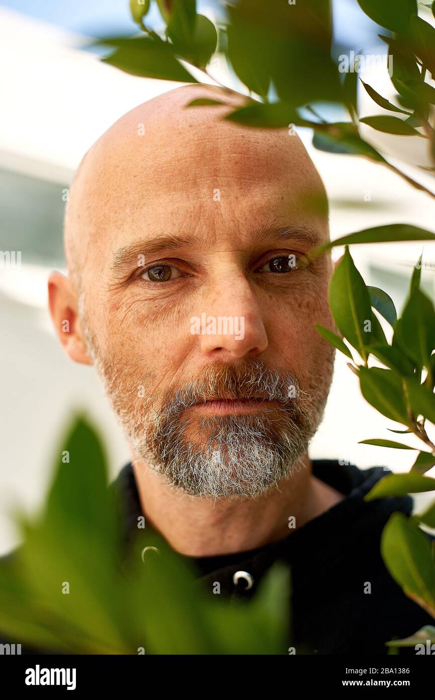 Artiste musical, producteur et militant pour les droits des animaux, Moby dans son restaurant Little Pine à Los Angeles, Californie. Banque D'Images