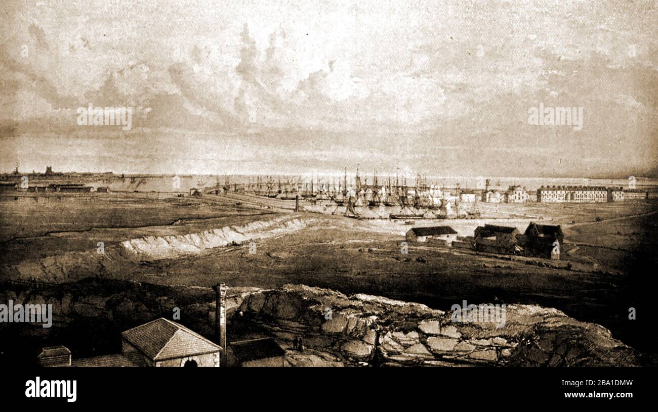 Vue sur Hartlepool Docks depuis le nord-ouest vers 1850 Banque D'Images