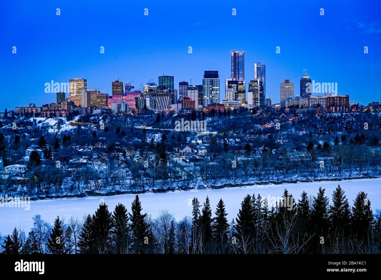 Horizon urbain, hiver, Edmonton, Alberta, Canada Banque D'Images