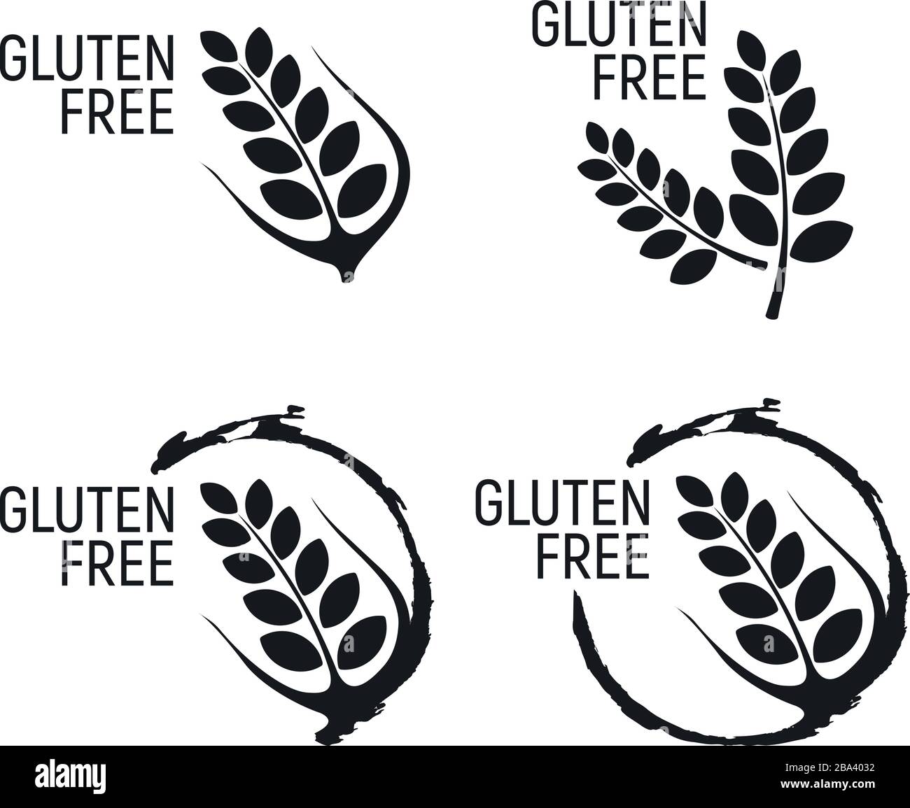 Sans gluten. Allergène alimentaire, produits sans OGM icône et logo. Intolérance et allergie alimentaire. Illustration vectorielle simple et noire concept et isolée A. Illustration de Vecteur