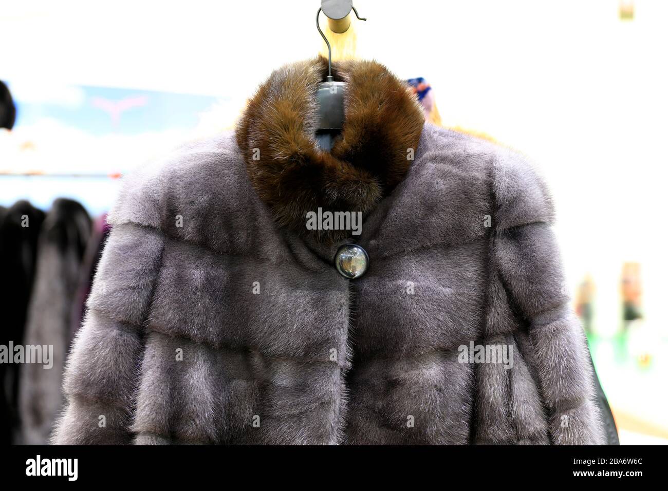 Manteaux de fourrure de luxe suspendus sur un rack, diverses couleurs de  vison, fourrure de renard et de mouton à vendre sur le marché Photo Stock -  Alamy