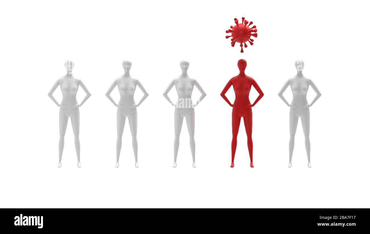 Rendu tridimensionnel d'une poupée mannequin infectée par un transfert de virus Banque D'Images