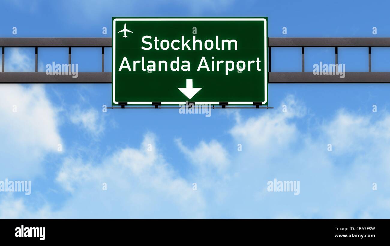 Stockholm Arlanda Suède Airport Highway Road Sign 3D Illustration Banque D'Images