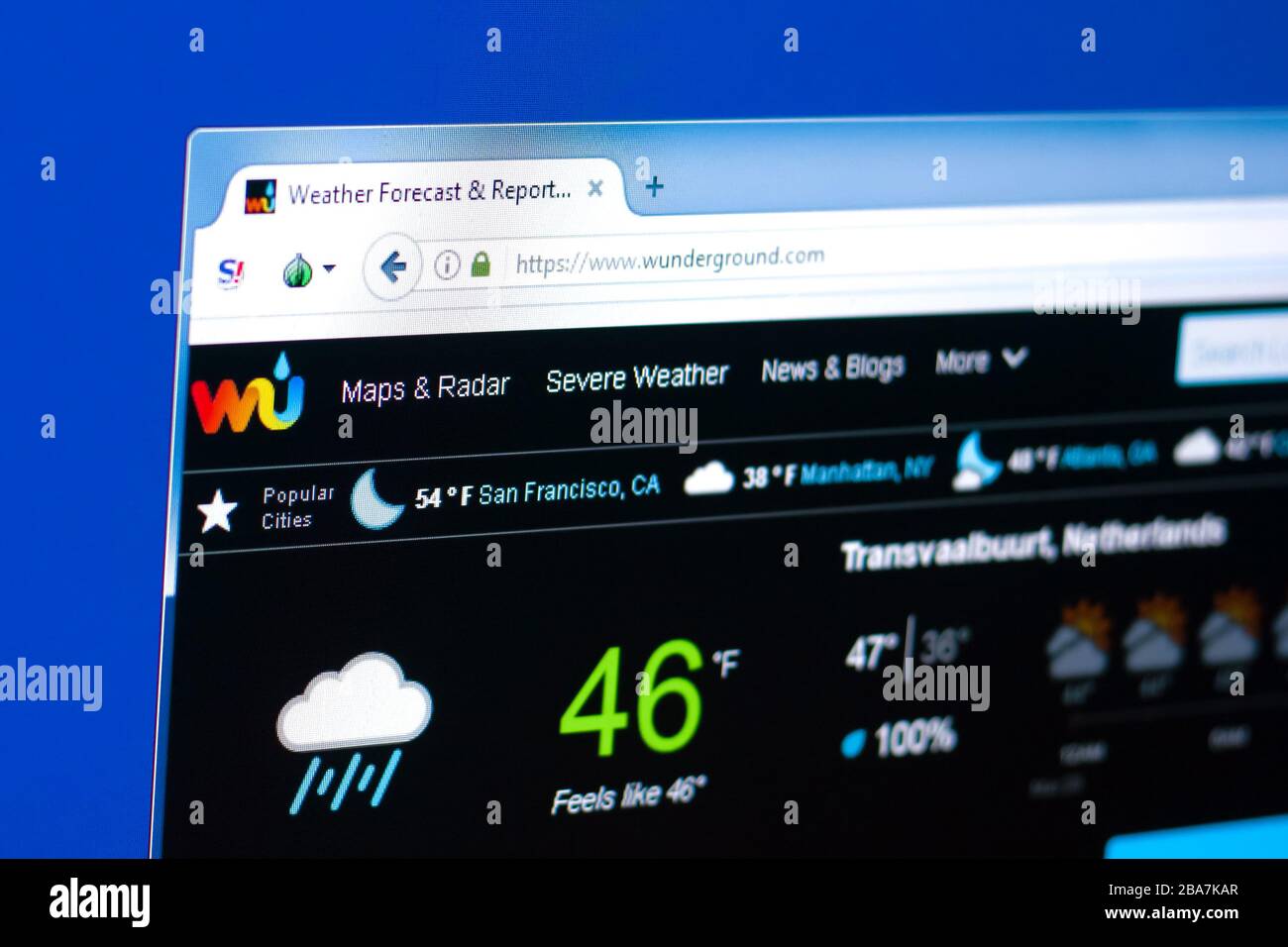 Ryazan, Russie - 28 mars 2018 - Page d'accueil du site Web de WunderGround sur un écran de PC, adresse web - wunderground.com Banque D'Images