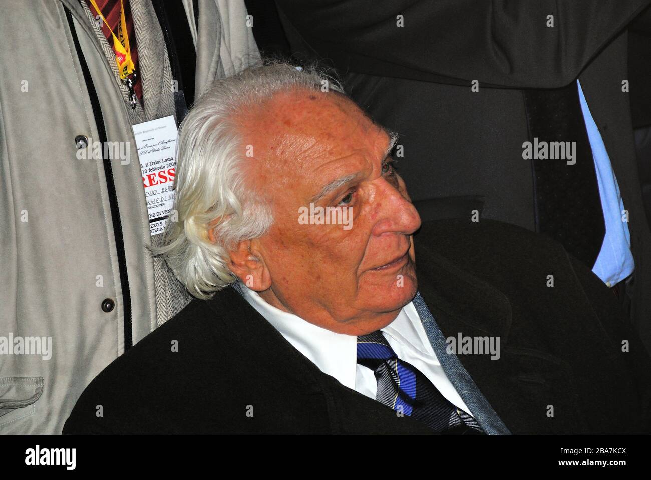 Venise, Italie, 10 février 2009. Marco Pannella assiste à la cérémonie où le Dalaï Lama Tenzin Gyatso reçoit la citoyenneté honoraire de la ville. Banque D'Images