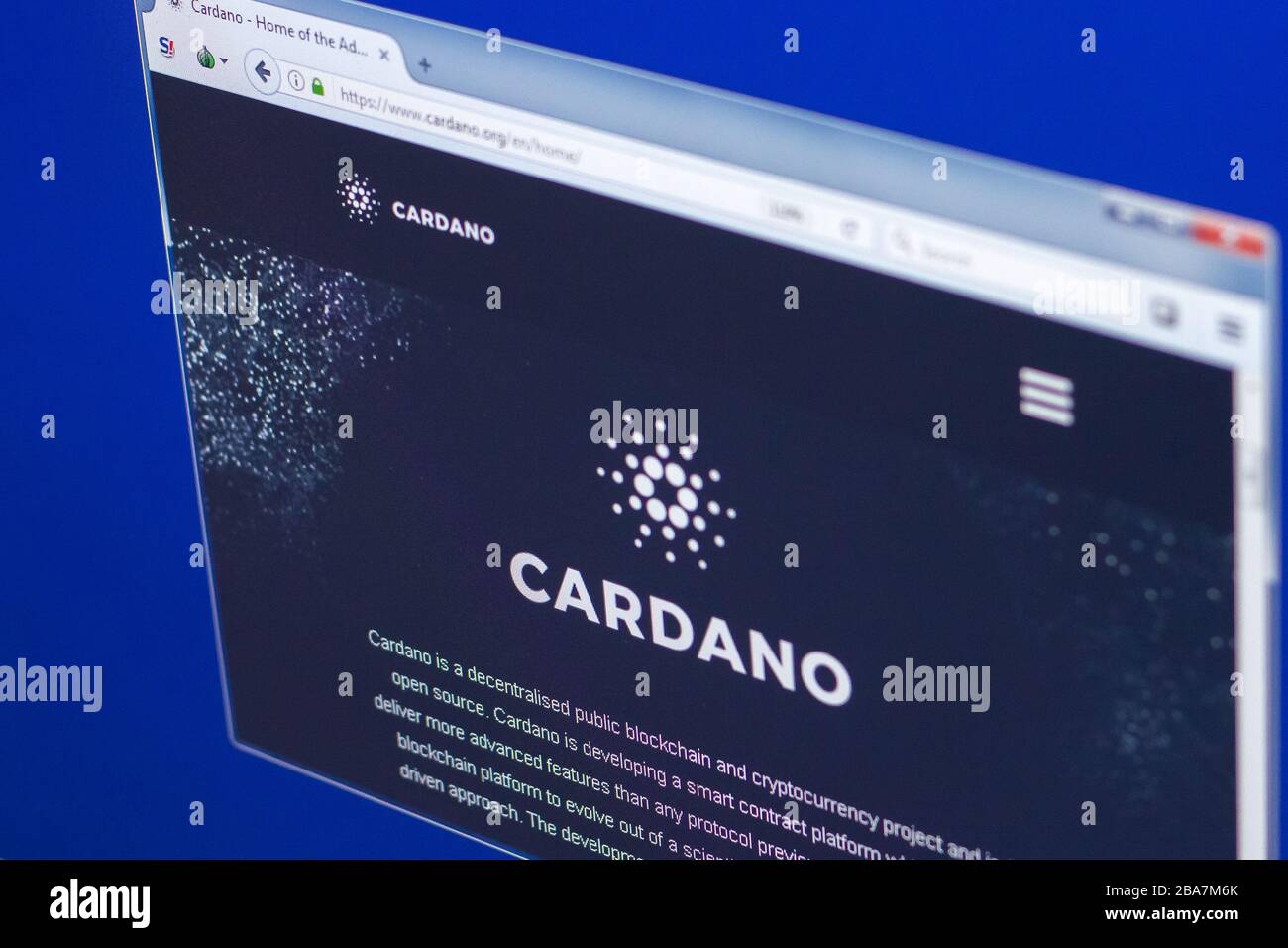 Ryazan, Russie - 29 mars 2018 - Page d'accueil de la crypto-monnaie Cardano sur l'affichage de PC, adresse web - cardano.org Banque D'Images