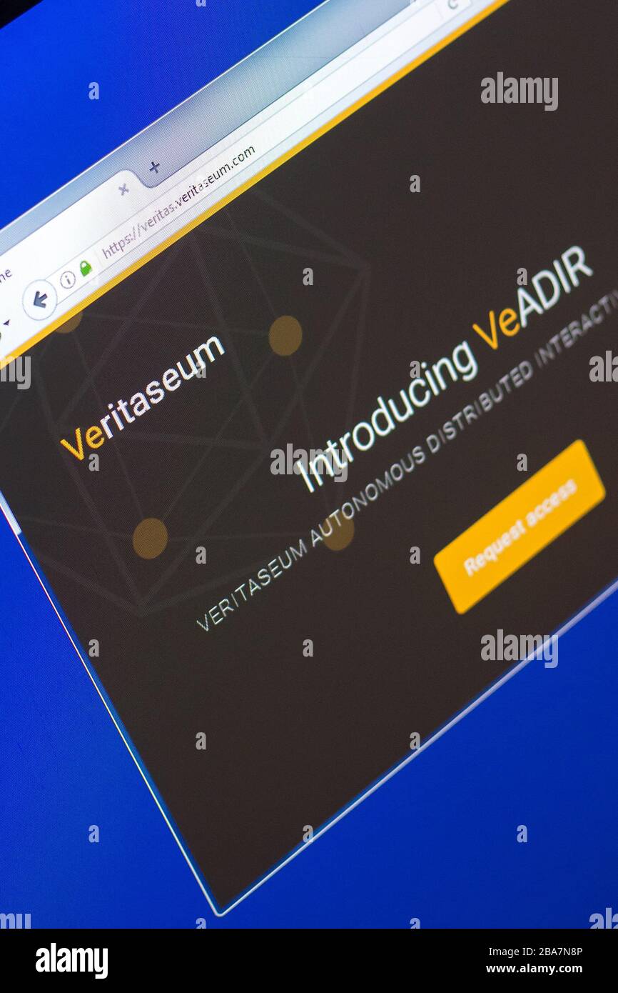 Ryazan, Russie - 29 mars 2018 - Page d'accueil de Veritaseum crypto-monnaie, adresse web - veritas.veritaseum.com Banque D'Images