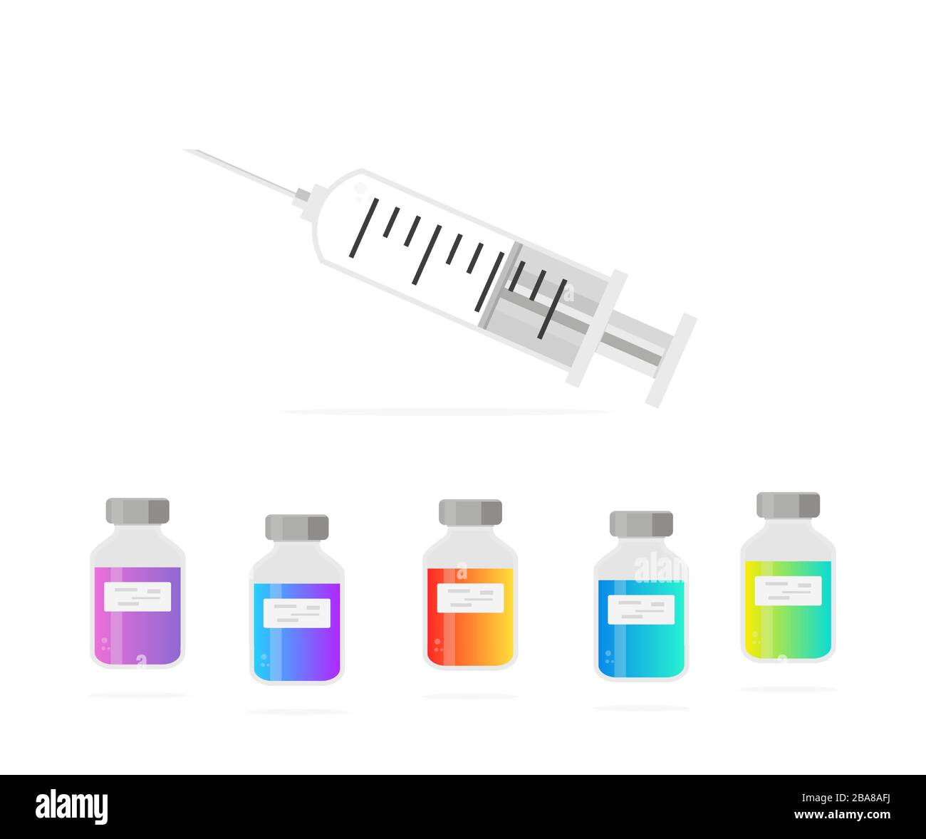 Seringues, injections et flacons. Vaccin, médical, concept de maladie épidémique, illustration vectorielle isolée Illustration de Vecteur