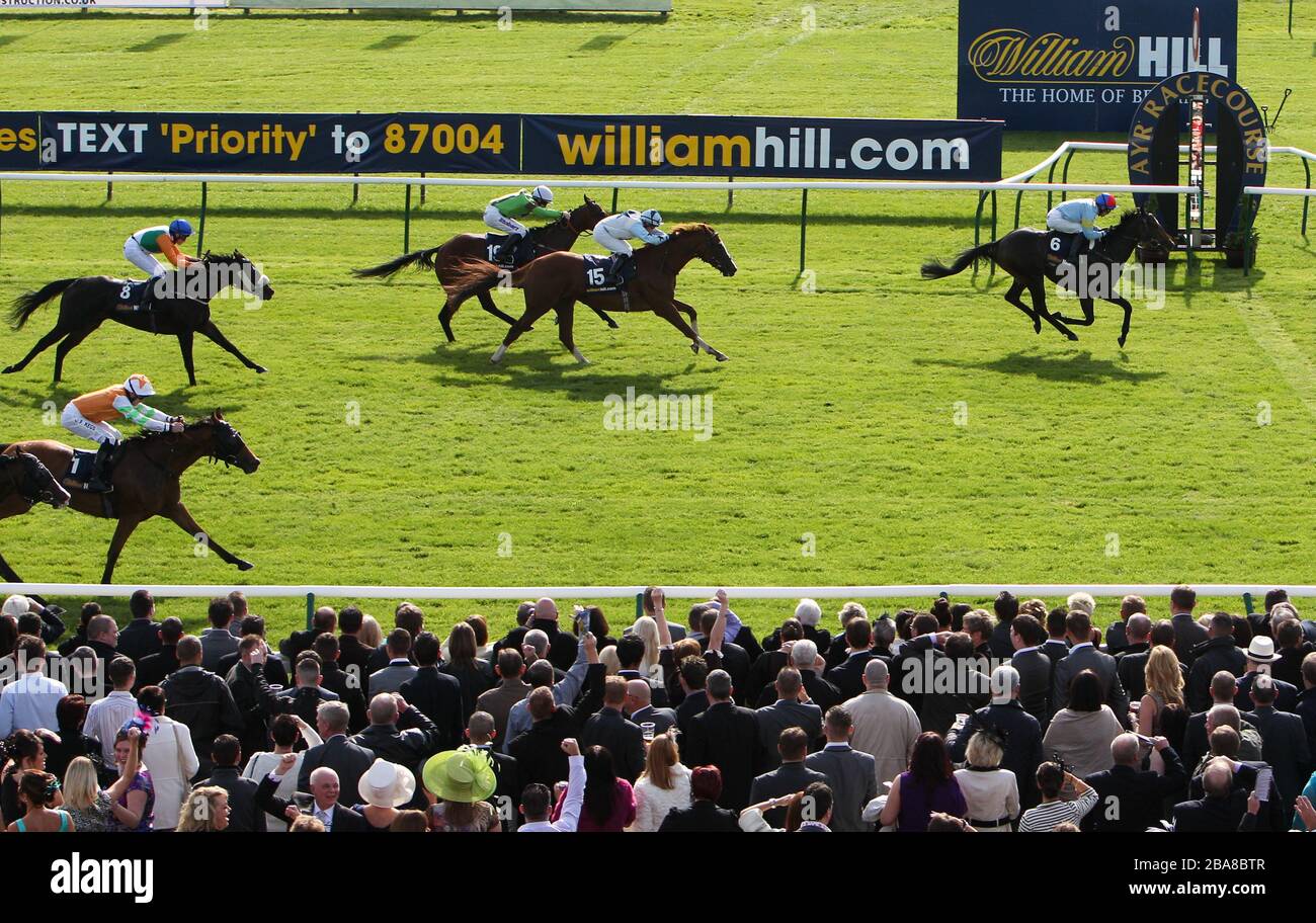 Jack Dexter, monté par Graham Lee, remporte les enjeux de handicap de la William Hill Ayr Bronze Cup Banque D'Images