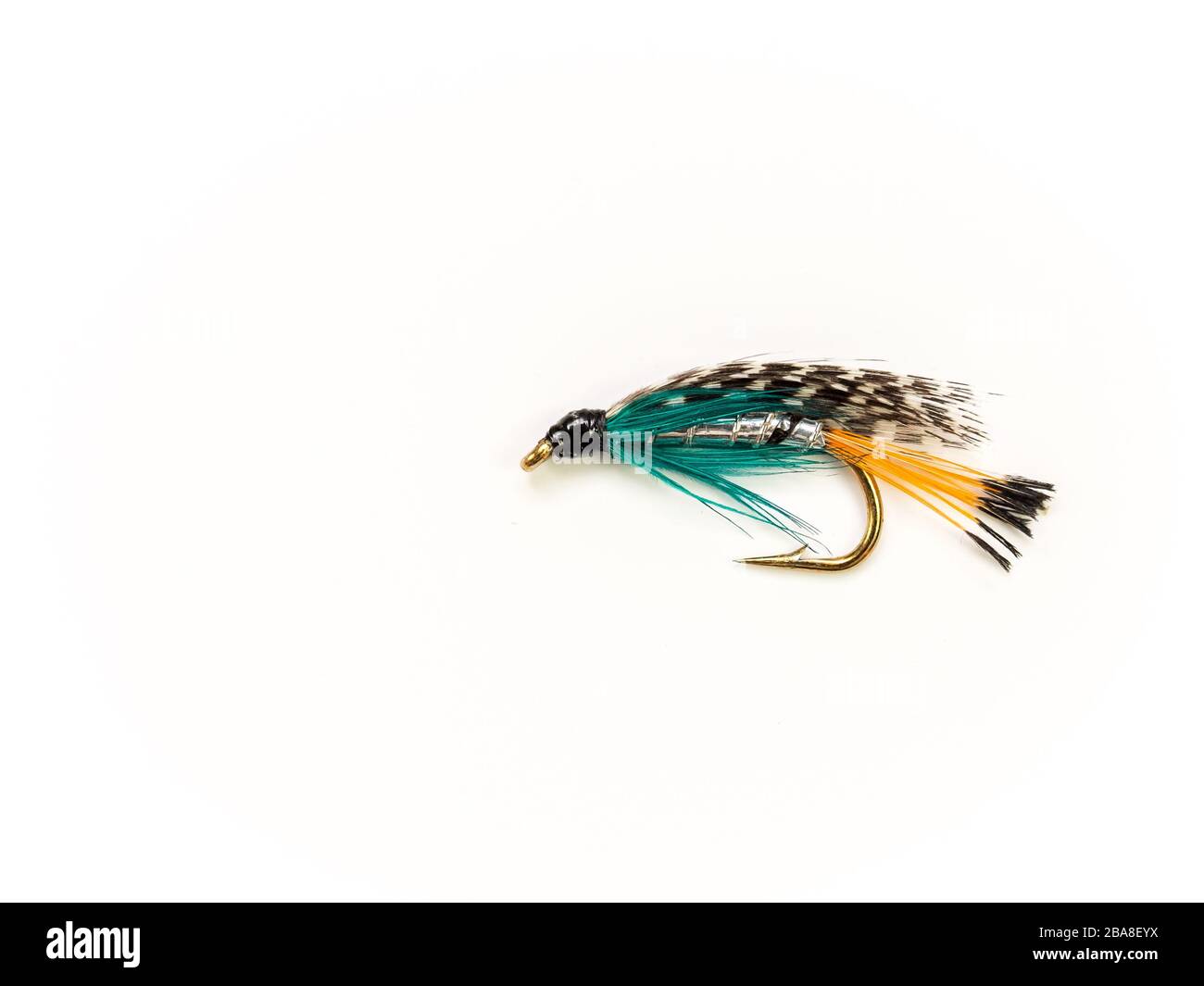 Mouche traditionnelle à la mouche humide pour la truite, bleu Teal et argent Banque D'Images