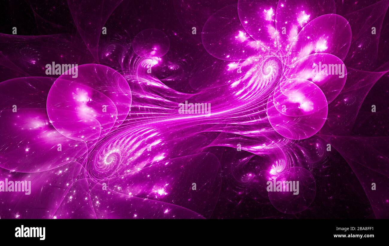 Quantums corrélés à la spirale lustrée violette, arrière-plan abstrait généré par l'ordinateur, rendu tridimensionnel Banque D'Images