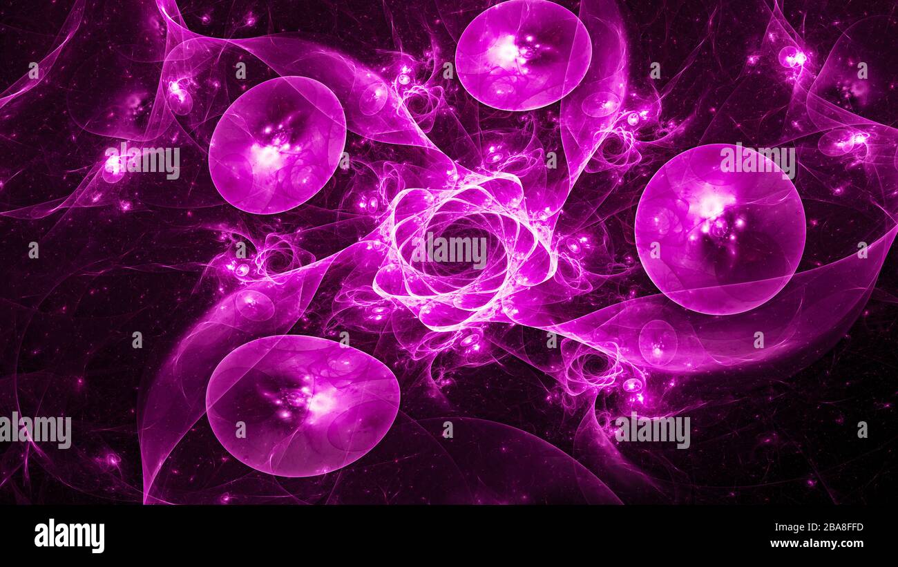 Quantum en spirale brillant violet avec billes, arrière-plan abstrait généré par ordinateur, rendu tridimensionnel Banque D'Images