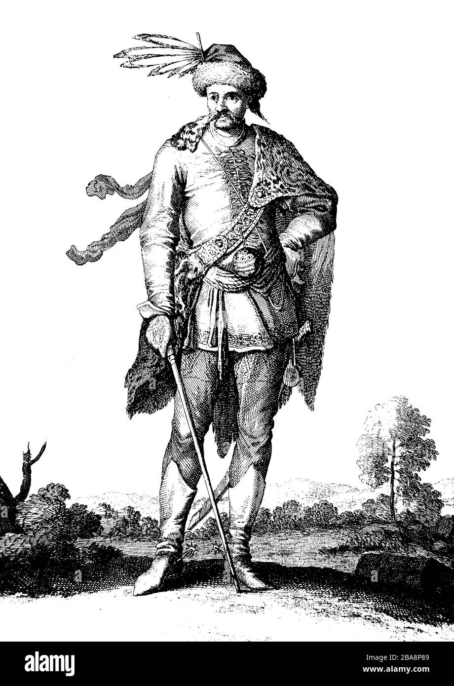 Hussar officier de Hongrie en uniforme, 1703 / Husarenoffizier aus Ungarn in der Uniform, 1703, Historisch, numérique amélioration de la reproduction d'un original du XIXe siècle / digitale Reproduktion einer Originalvorlage aus dem 19. Jahrhundert Banque D'Images