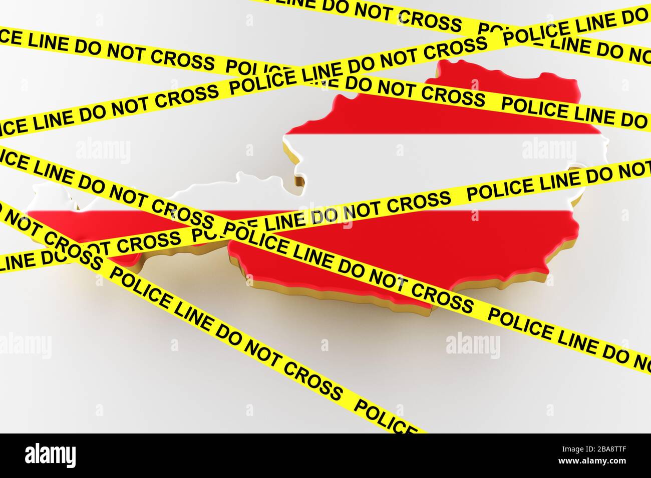 Autriche crime concept, enquête de police. Carte de l'Autriche. Carte de la frontière de l'Autriche avec le drapeau. rendu tridimensionnel Banque D'Images