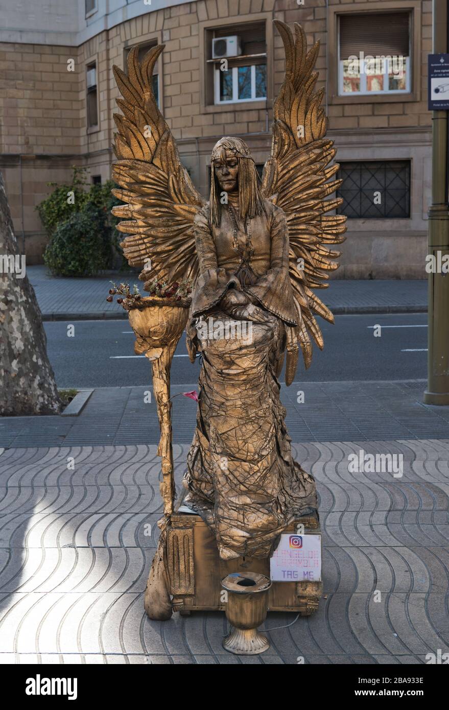 Artiste de rue, artiste mime, Barcelone, la Rambla, Espagne, Banque D'Images