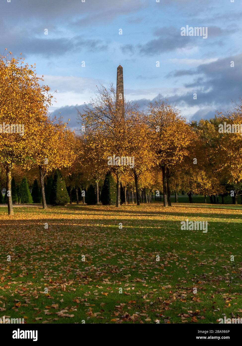 Glasgow, Écosse, Royaume-Uni. 19 octobre 2019 : vert de Glasgow en automne. Monument de Nelson en arrière-plan. Banque D'Images