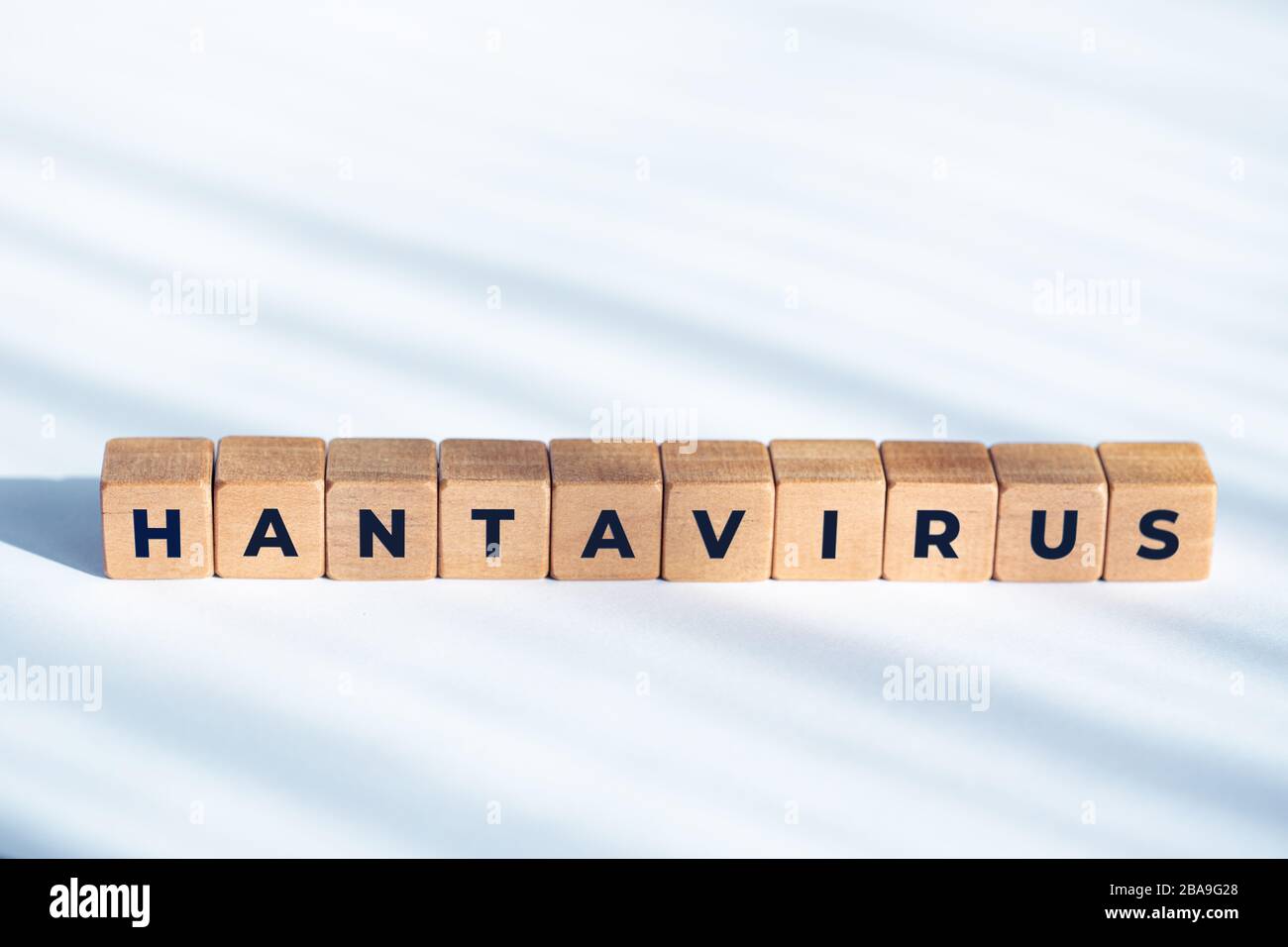 Mot ANTAVIRUS sur les dés en bois. Concept de syndrome pulmonaire d'Antavirus HPS. Espace de copie Banque D'Images