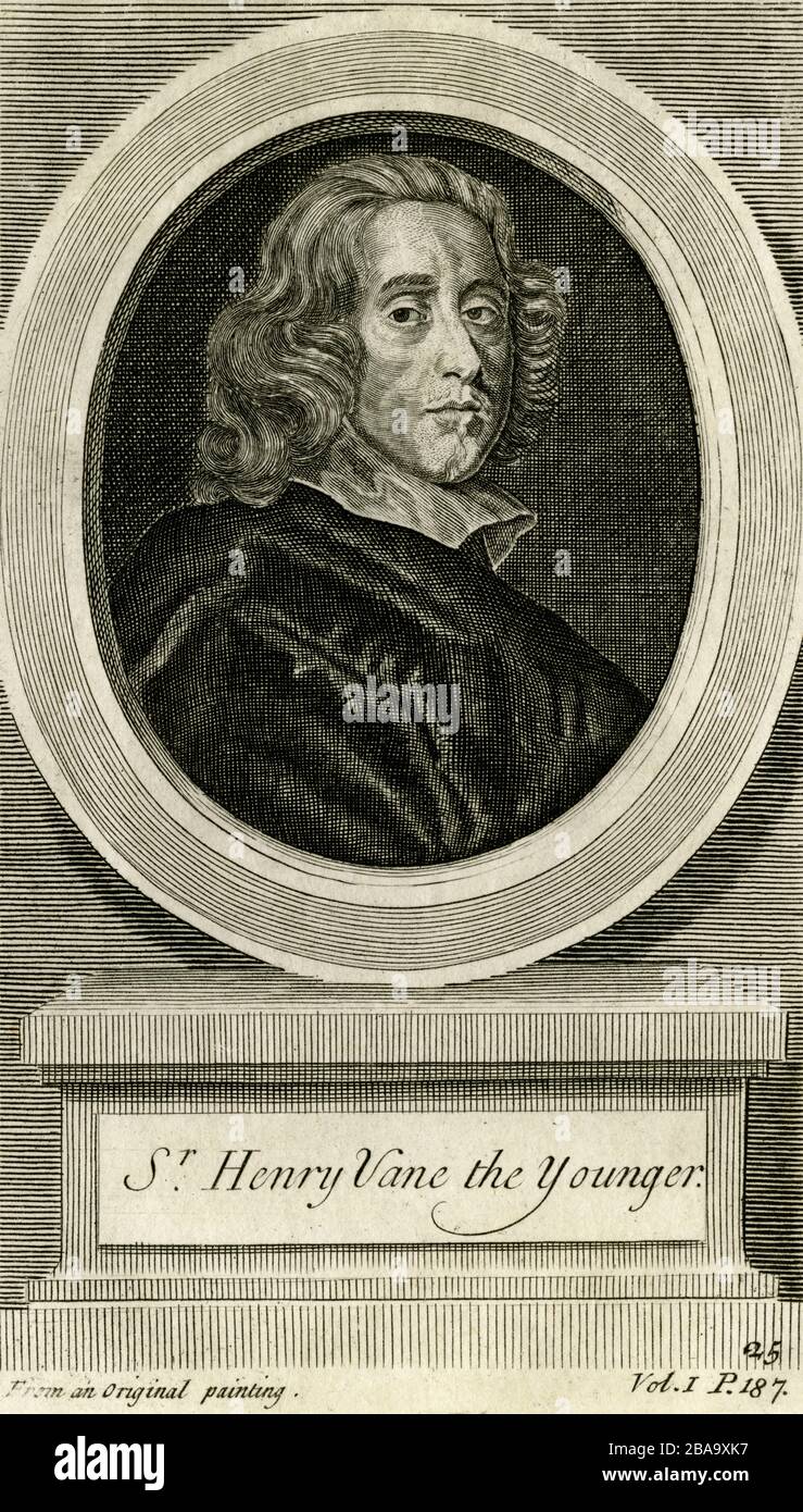 Sir Henry Vane le jeune (1613-1662), allié d'Oliver Cromwell pendant les guerres civiles anglaises et défenseur de la tolérance religieuse. Gravure créée au 18th siècle, par un graveur inconnu d'une peinture d'un artiste inconnu. Banque D'Images