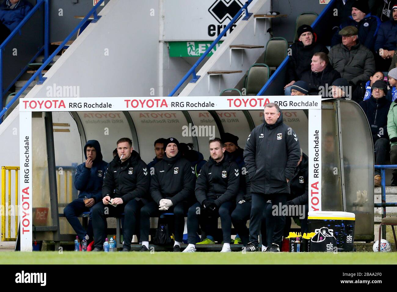 Mark Robins, responsable de Coventry City, et son banc Banque D'Images