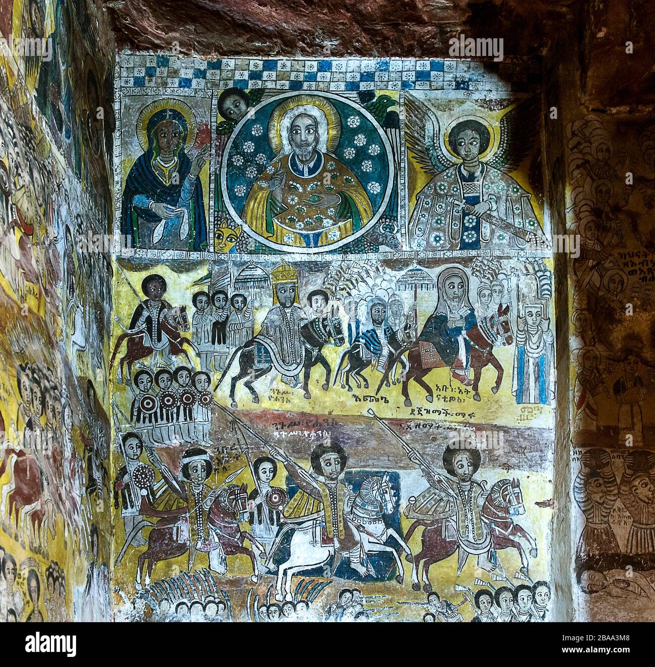 Fresko dans l'église orthodoxe Abreha wa Atsbaha, région de Gheralta, Tigray, Ethiopie Banque D'Images