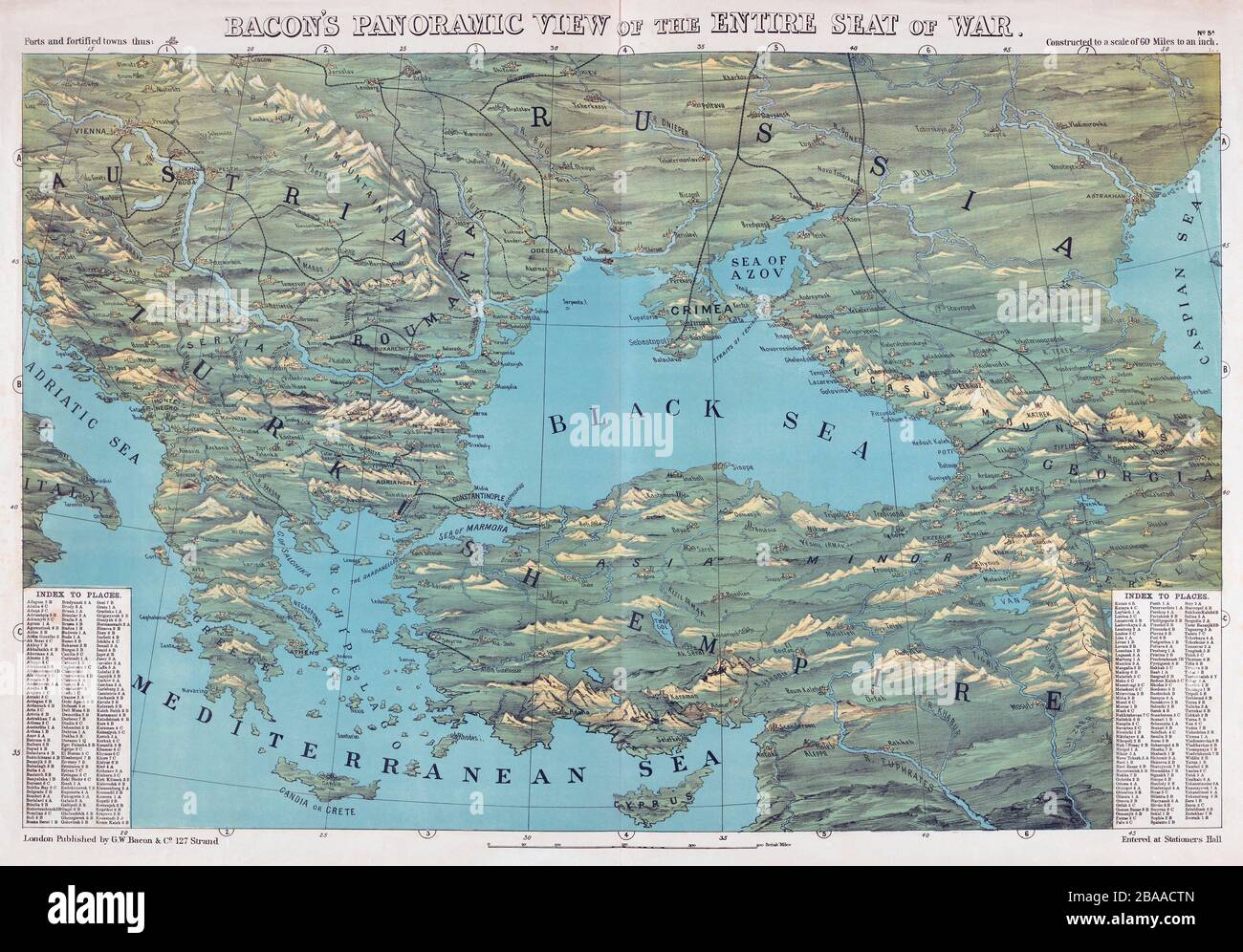 Carte par un cartographe inconnu publié par G.W. Bacon, Londres, montrant le théâtre de la guerre de Crimée, 1853 - 1856. Banque D'Images