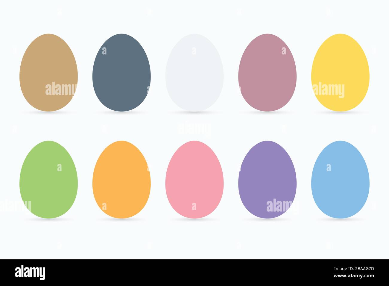 Oeufs de pâques de couleur pastel sur fond blanc. Jeu d'icônes d'œufs plats. Illustration de Vecteur