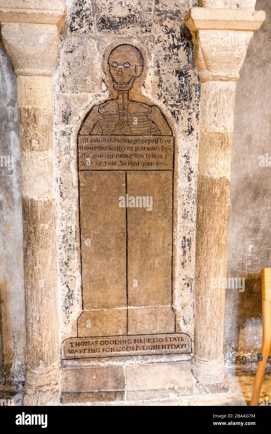 Le squelette effigie pour Thomas Gooding dans la cathédrale, Norwich, Norfolk, Angleterre, Royaume-Uni Banque D'Images