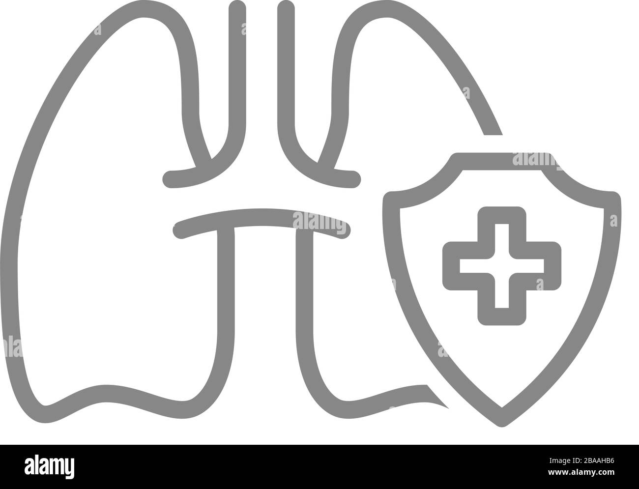 Icône de la ligne des poumons protégés en bonne santé. Traitement pulmonaire, symbole des premiers soins pour les maladies respiratoires Illustration de Vecteur