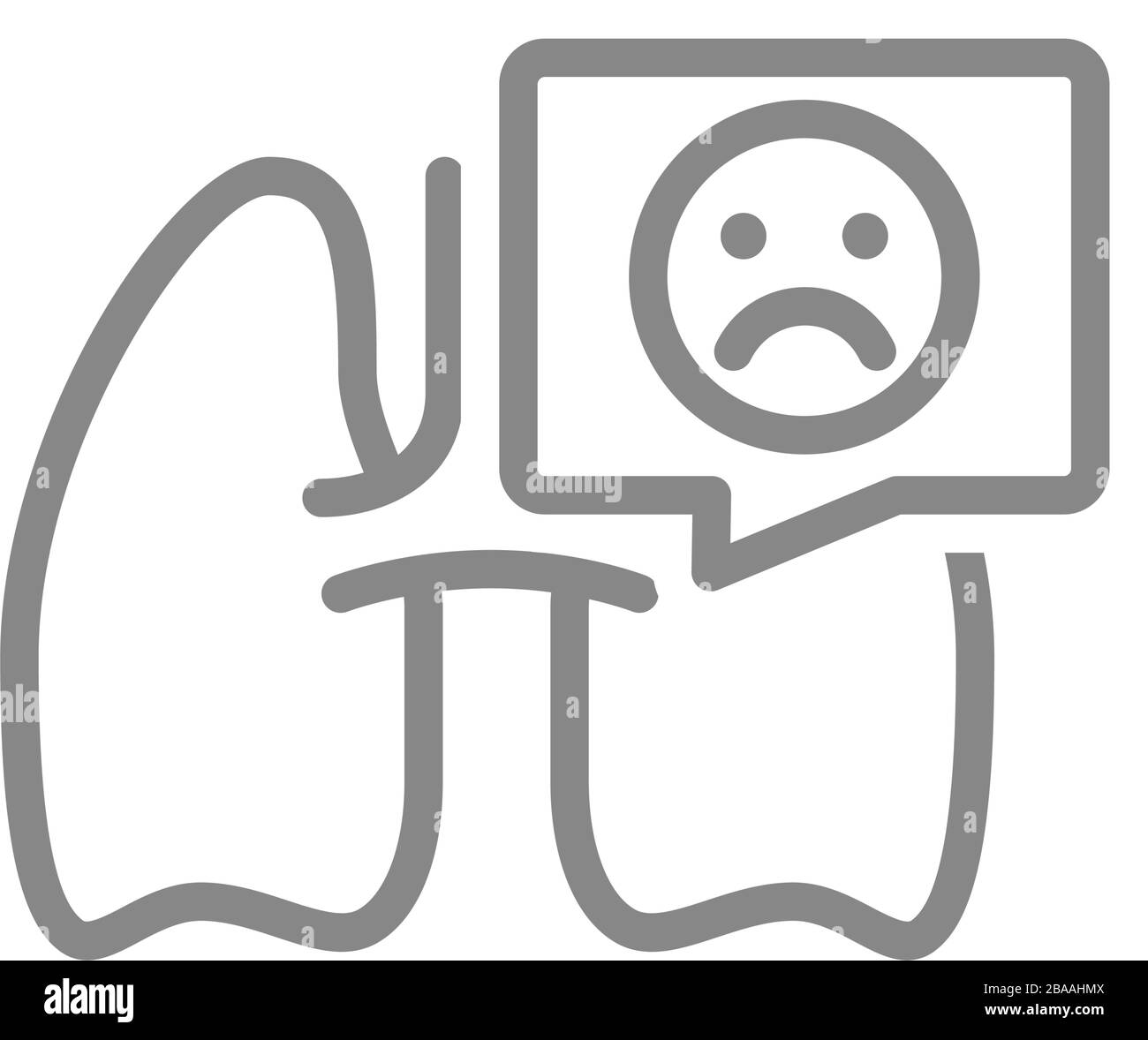 Poumons avec visage triste dans l'icône de ligne de bulle de parole. Maladies organe interne, œdème pulmonaire, symbole de pneumonie Illustration de Vecteur